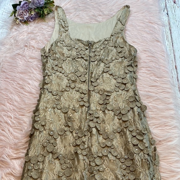 Alice + Olivia Gold Lace Embellished Silk Lined Mini Dress sz 6 - Picture 9 of 10